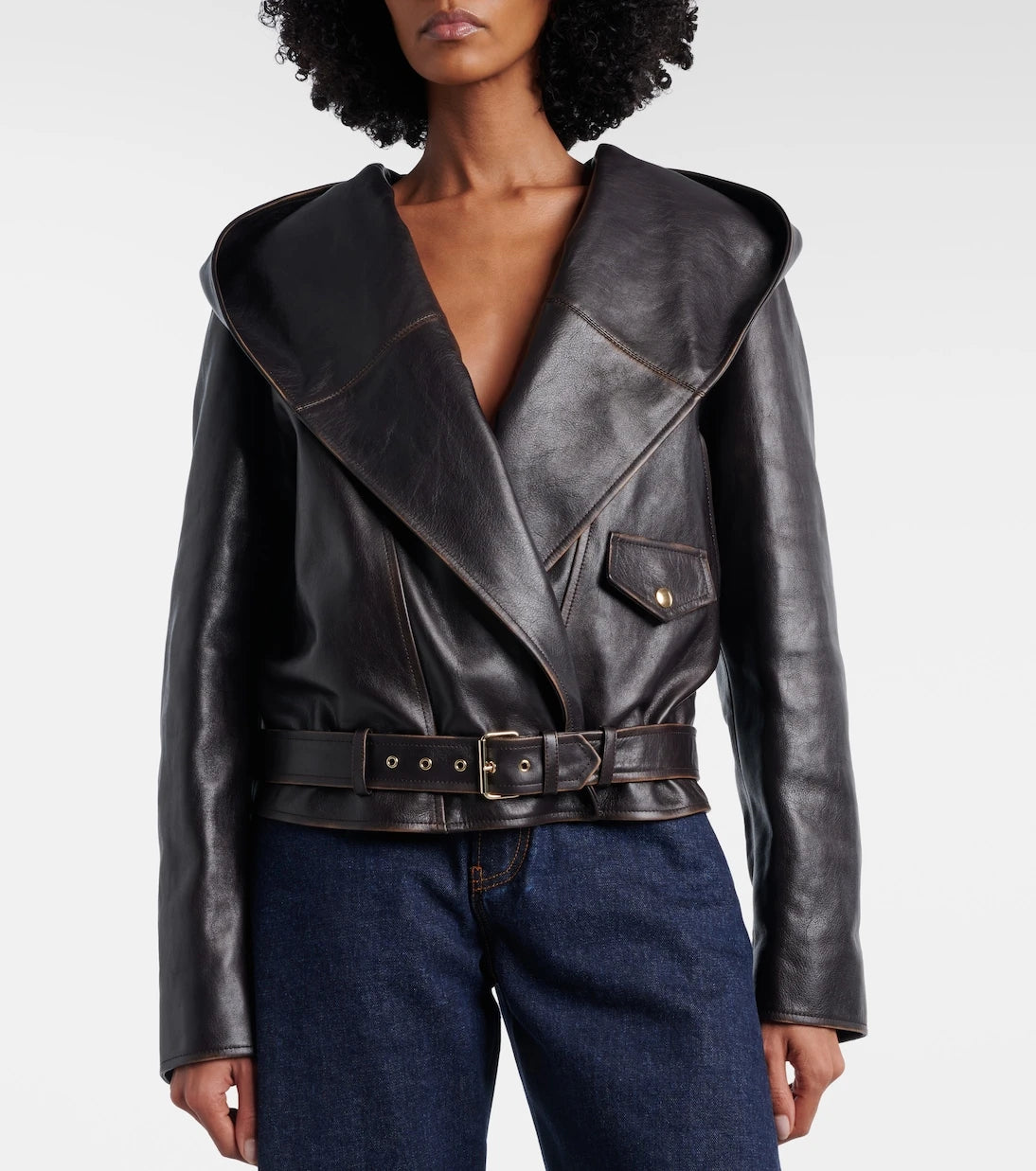 Alaïa - Hooded leather biker jacket