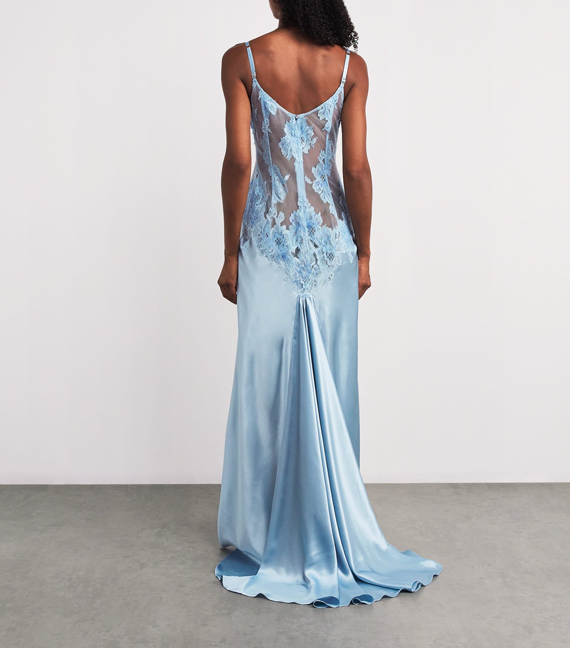 Rosamosario Blue Silk Embellished Slip Dress