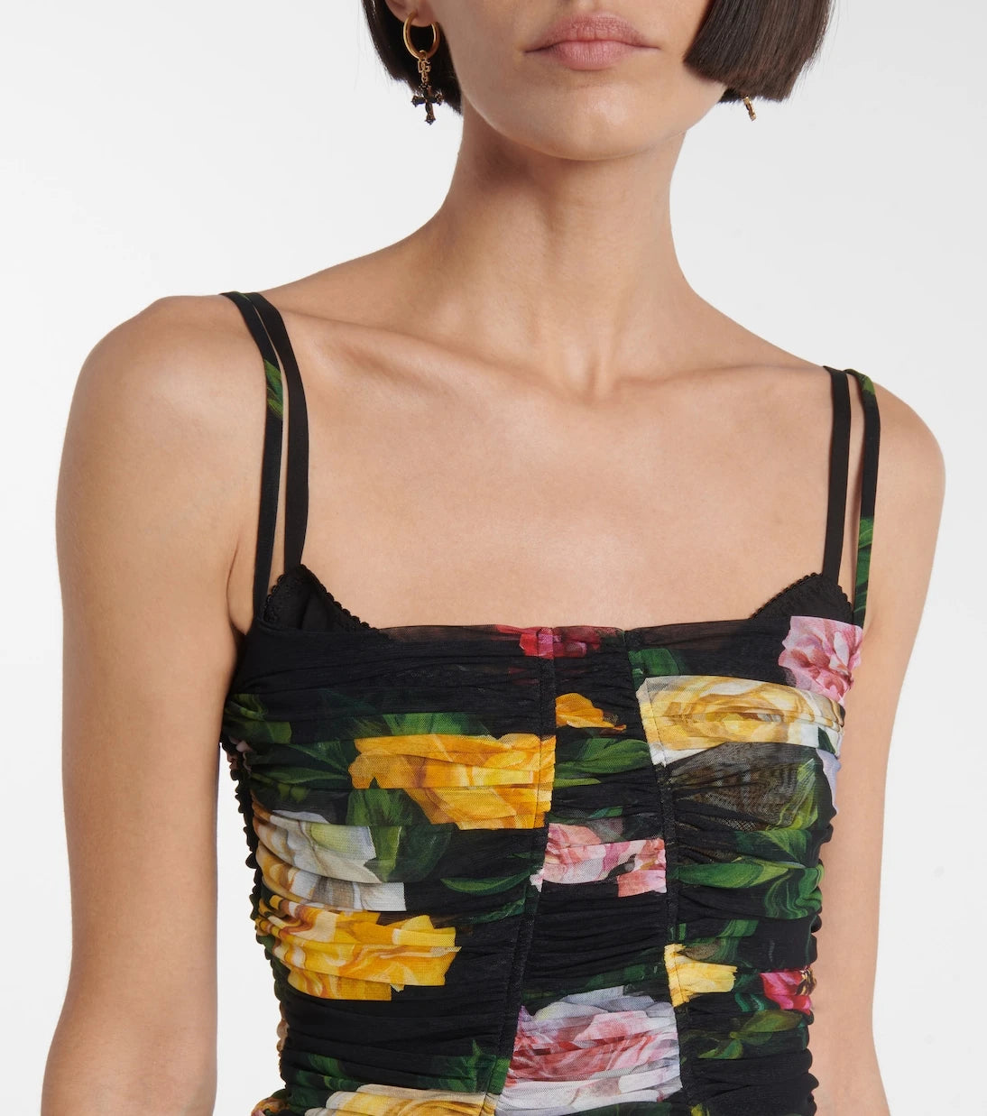 Dolce&Gabbana - Floral ruched tulle midi dress