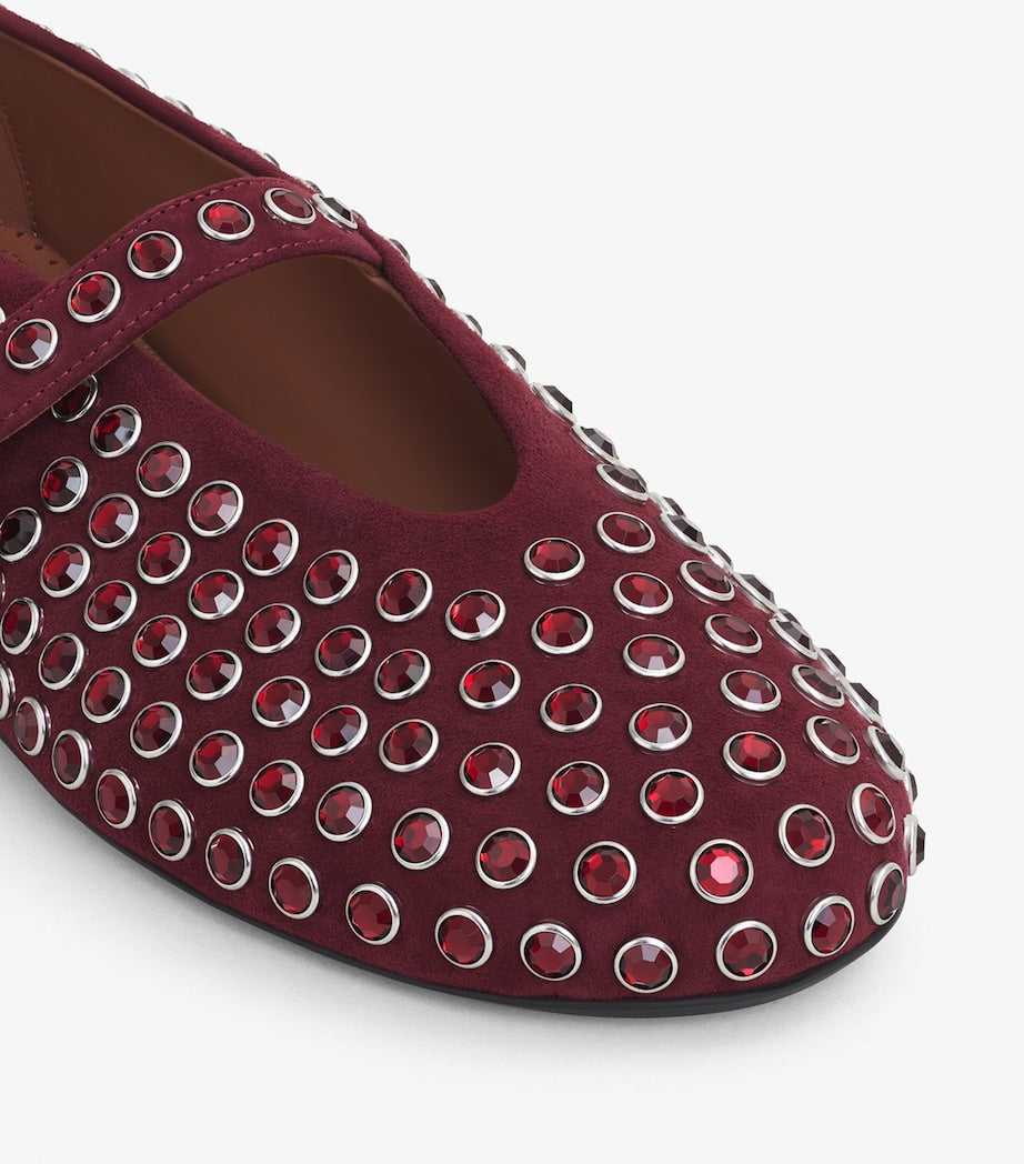 Alaïa Red Suede Embellished Ballet Flats