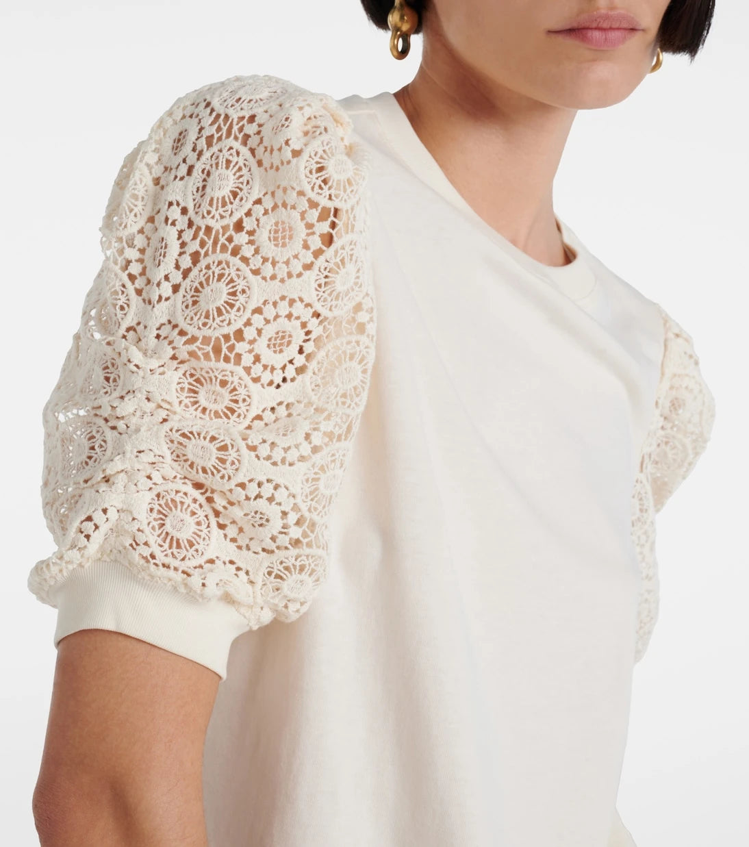 Frame - Frankie lace-trimmed cotton jersey top