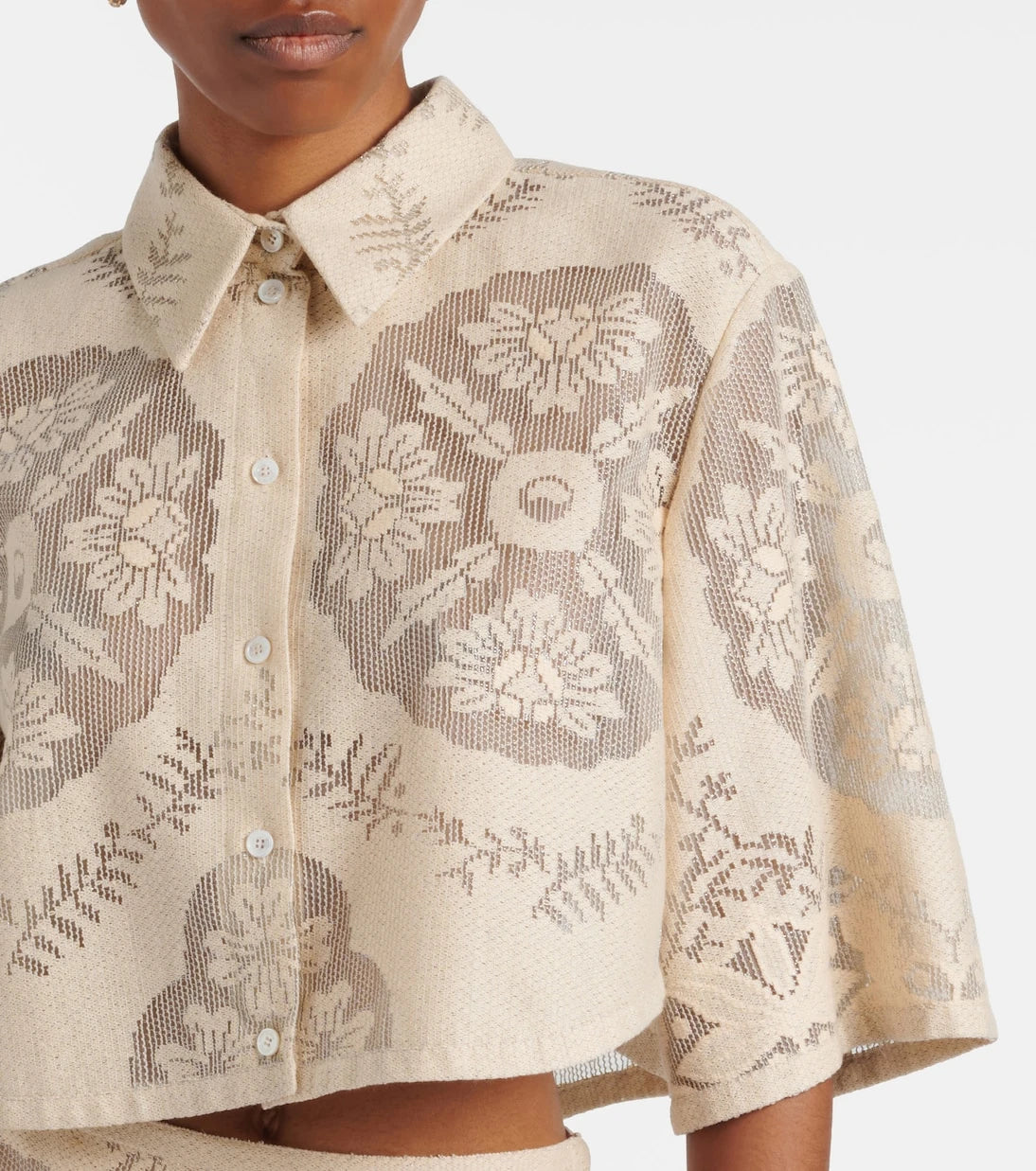 Valentino - Floral cropped cotton-blend shirt