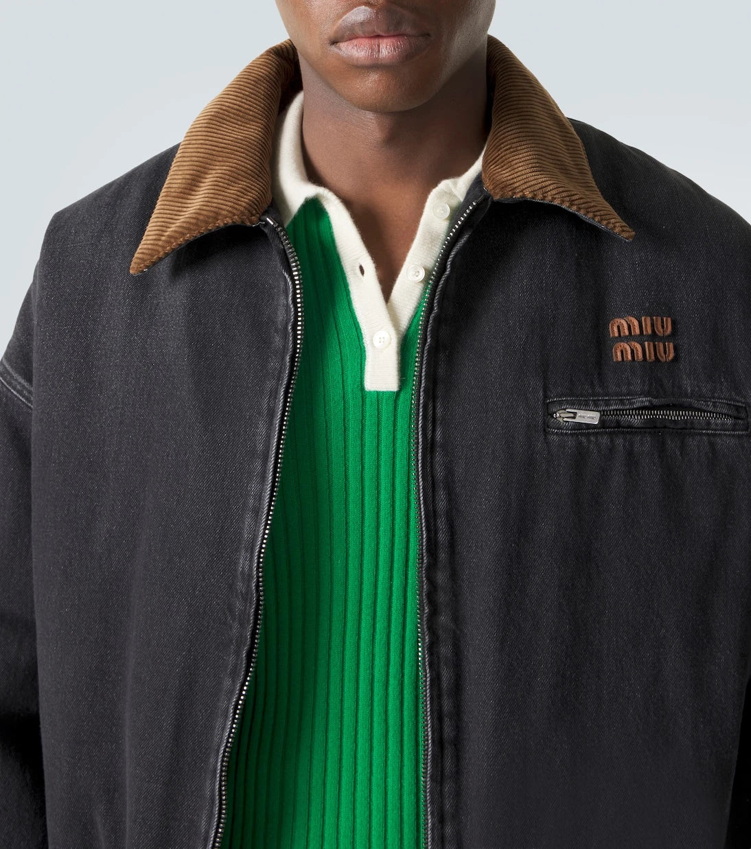 Miu Miu - Corduroy-trimmed denim blouson jacket