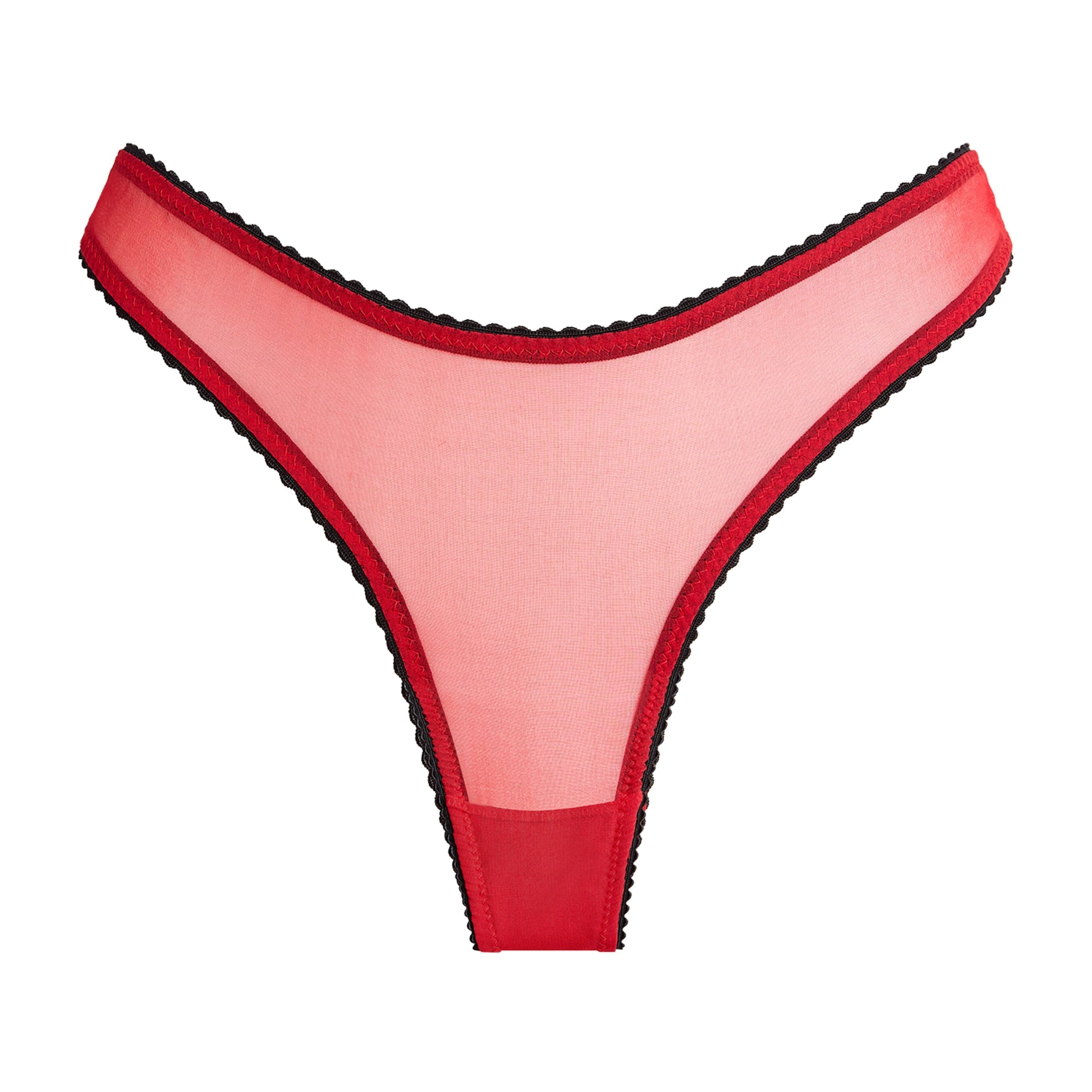 Gilda & Pearl Red Silk Pom-Pom Brief Encounter Thong