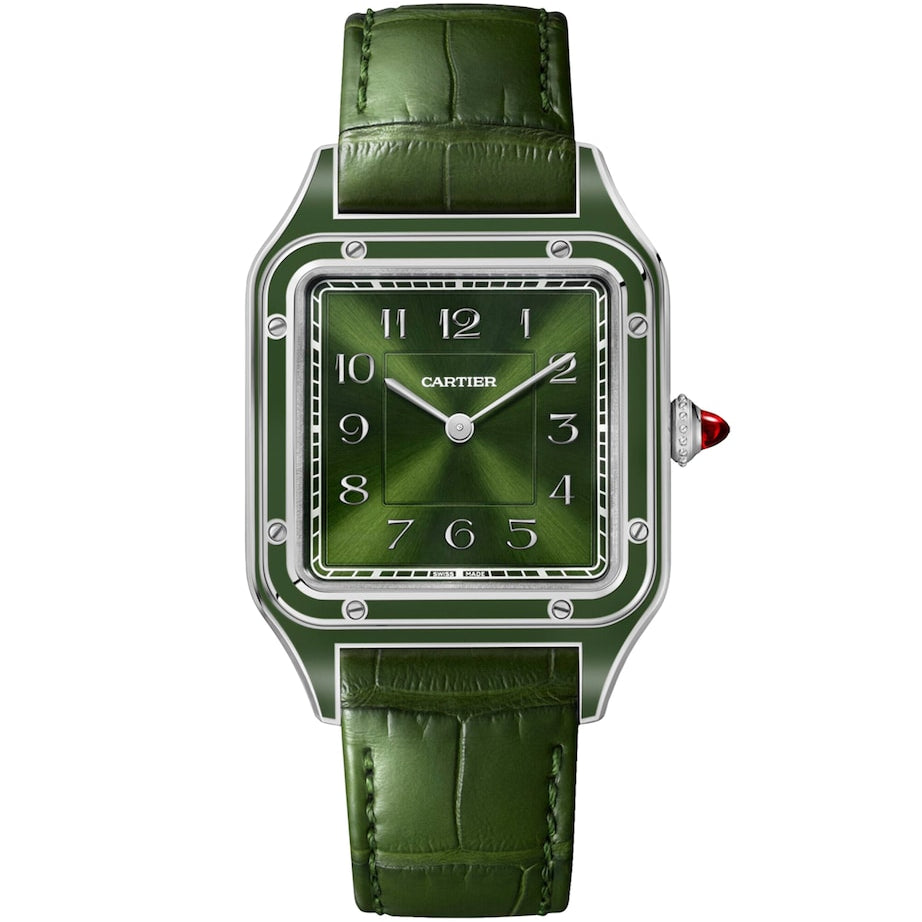 Cartier Large Platinum and Ruby Santos-Dumont Watch 43.5mm