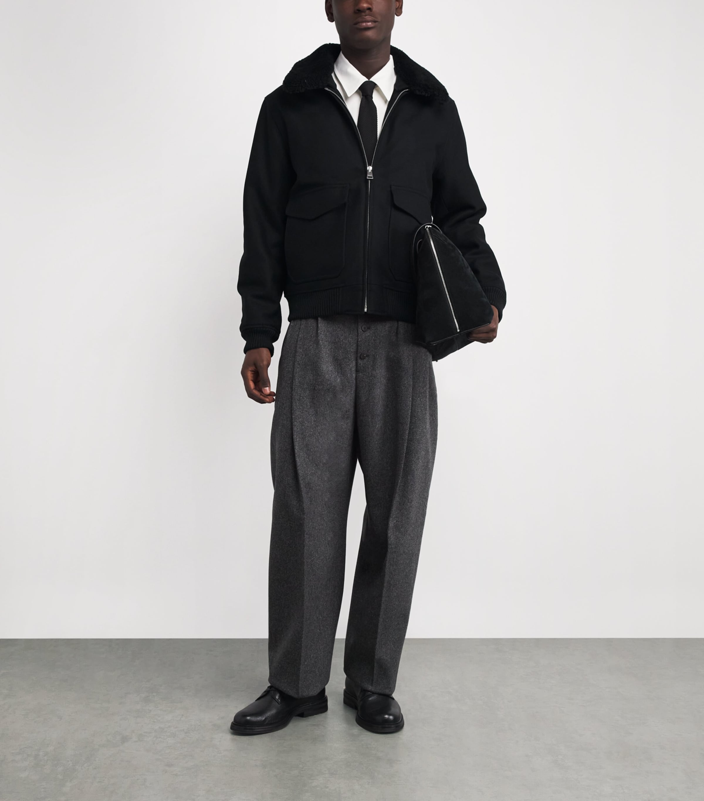 Black Wool-Blend Bomber Jacket