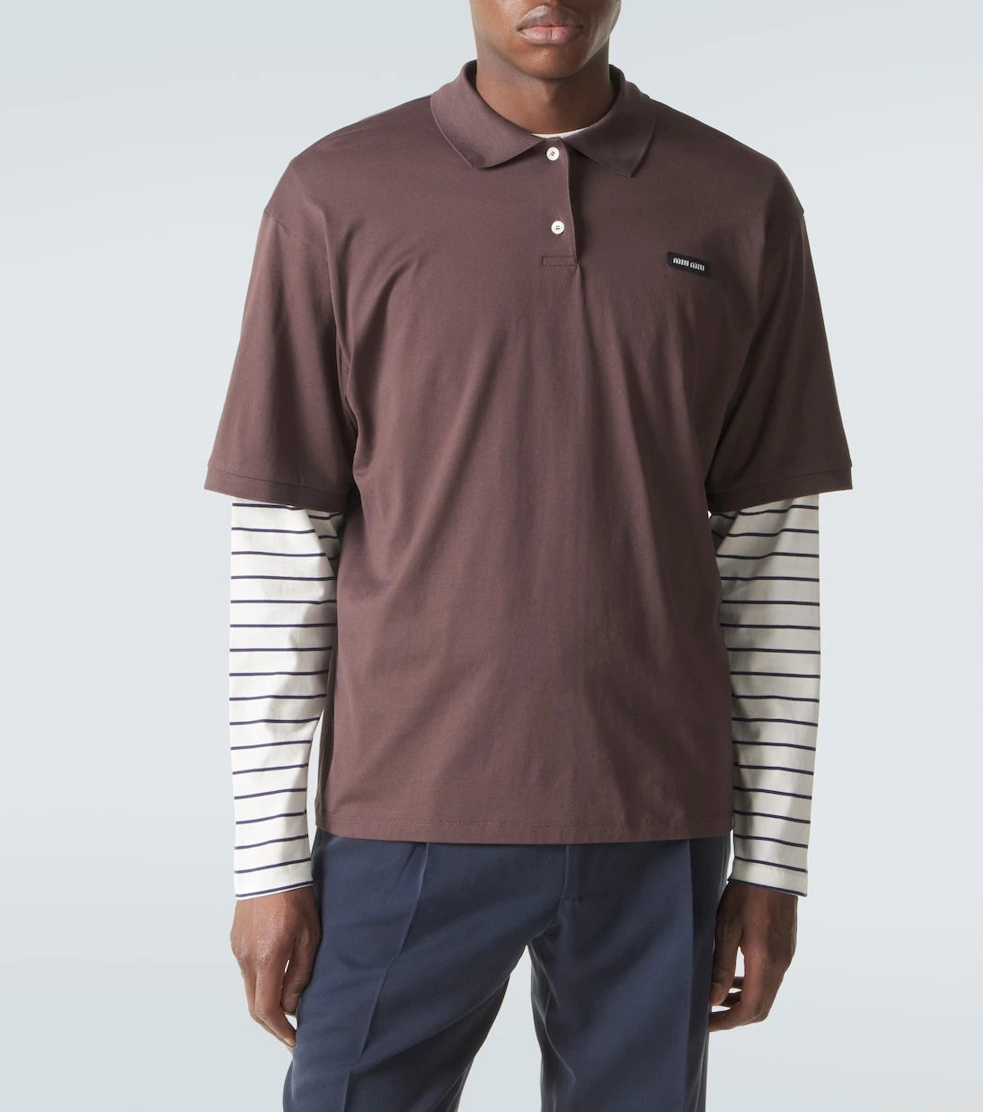Miu Miu - Layered striped cotton polo shirt