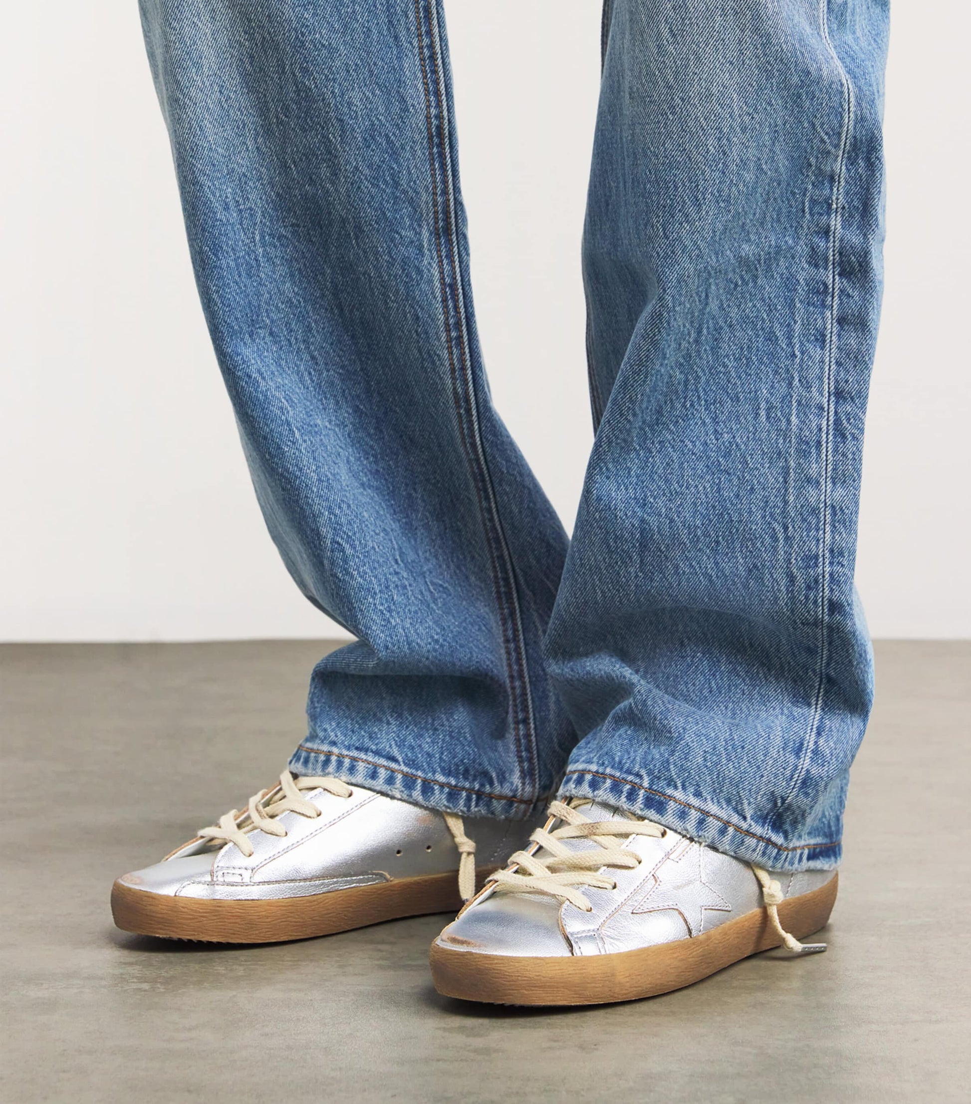 Golden Goose Silver Metallic Leather Super-Star Sneakers