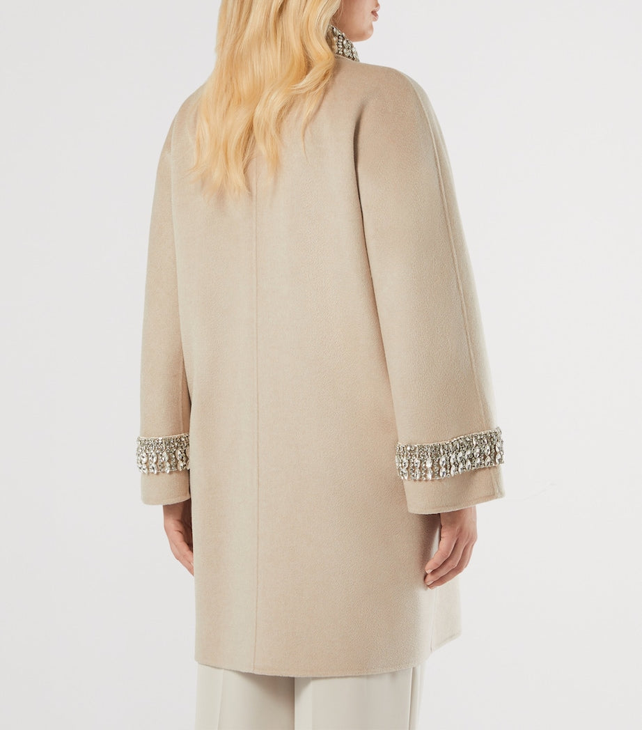 Marina Rinaldi Beige Wool Embellished-Detail Coat