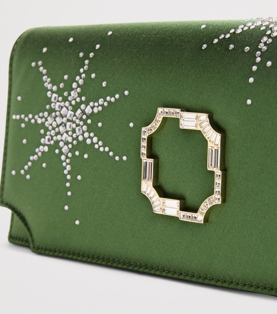 Malone Souliers Green Satin Embellished Vivien Clutch Bag
