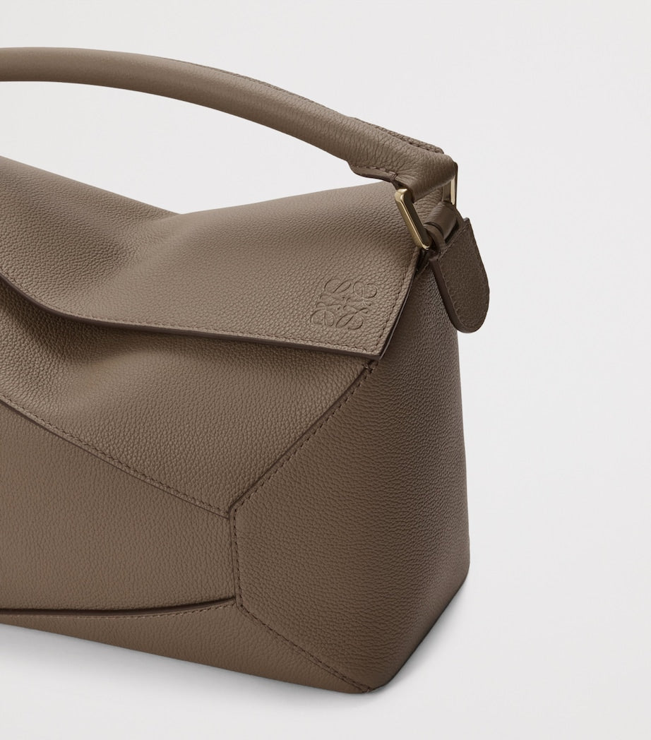 Brown Medium Leather Puzzle Edge Top-Handle Bag