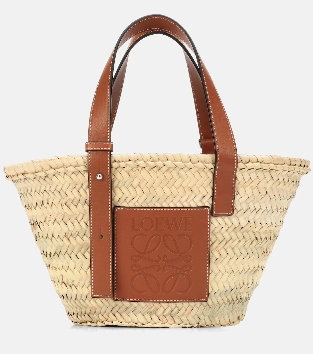 Loewe - حقيبة تسوق صغيرة منسوجة بحواف جلدية