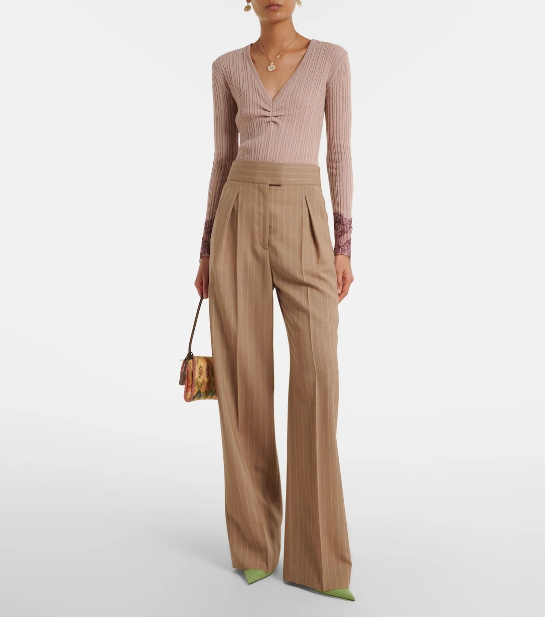 Valentino - Pinstripe pleated wool wide-leg pants