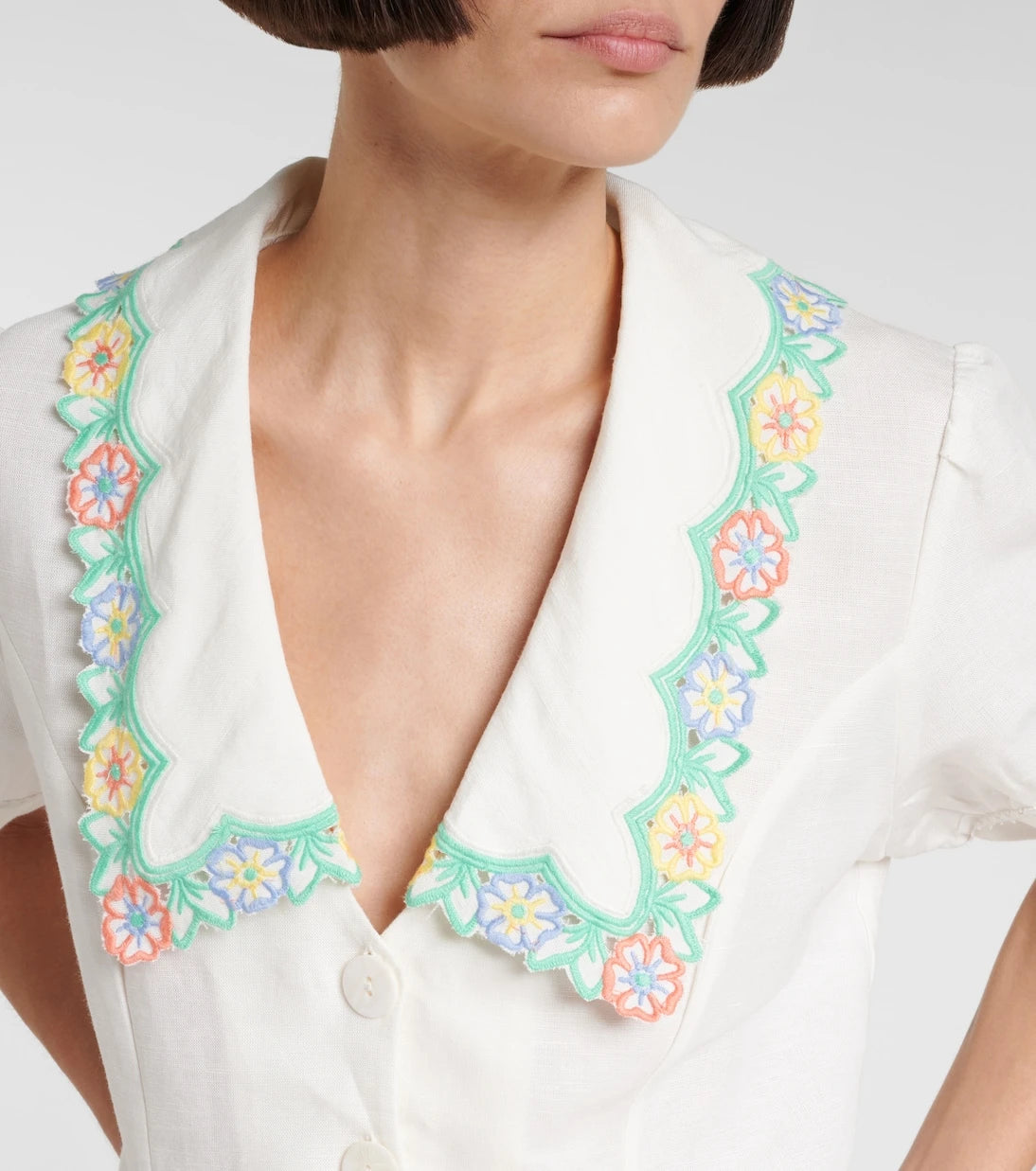 Rixo - Iveta embroidered cropped linen-blend top