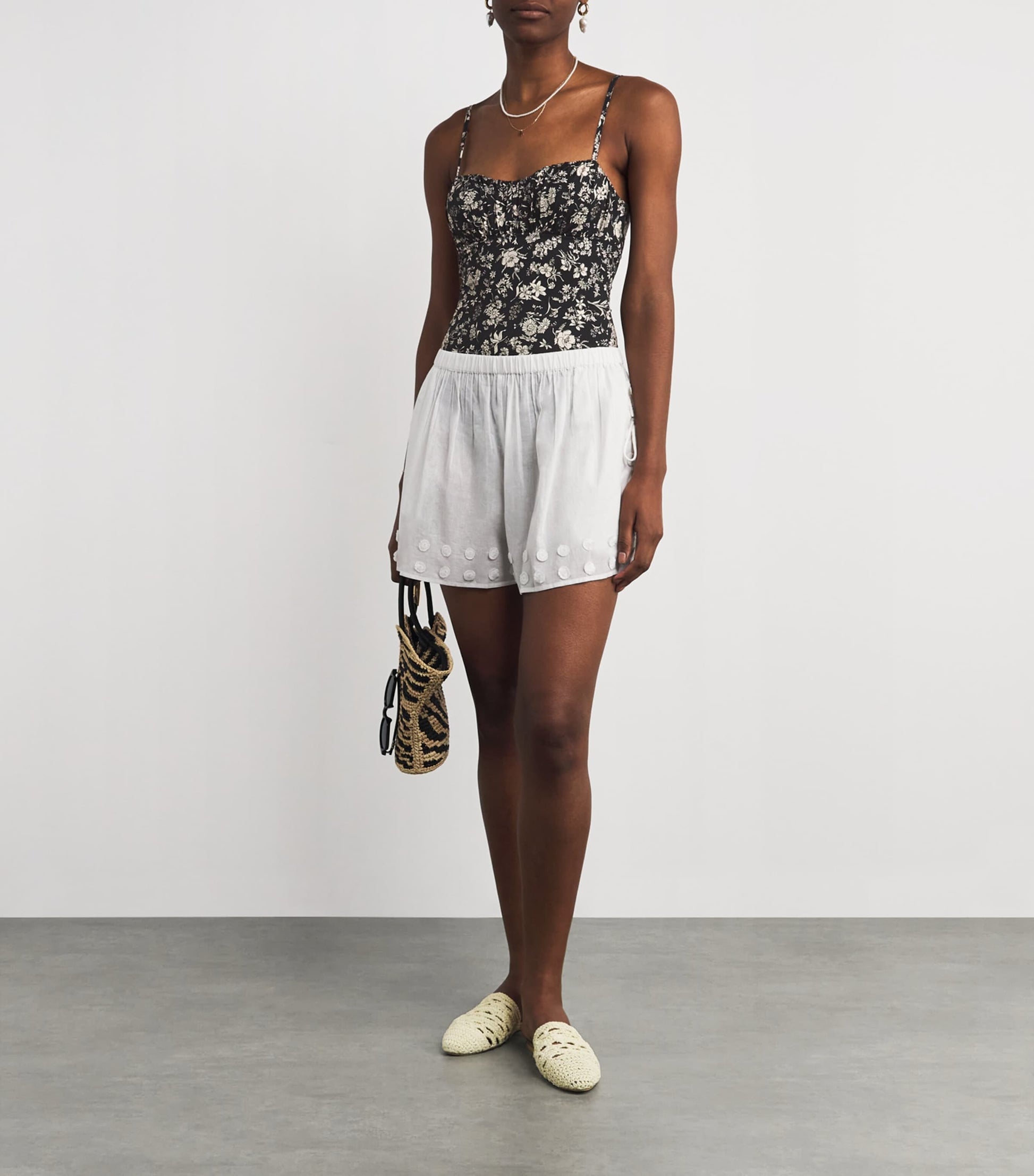 Ulla Johnson Black Ruched Floral Dalila Swimsuit