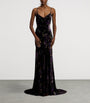 Black Velvet Embellished Floral Evening Dress