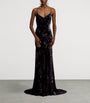 Ralph Lauren Collection Black Velvet Embellished Floral Evening Dress
