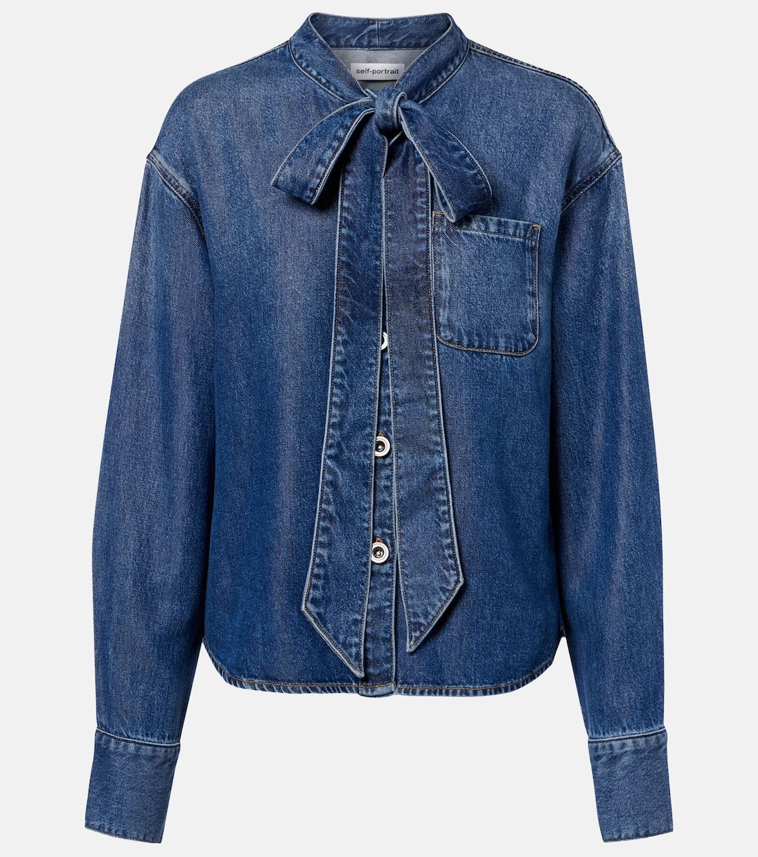 Self-Portrait - Bow-detail denim shirt