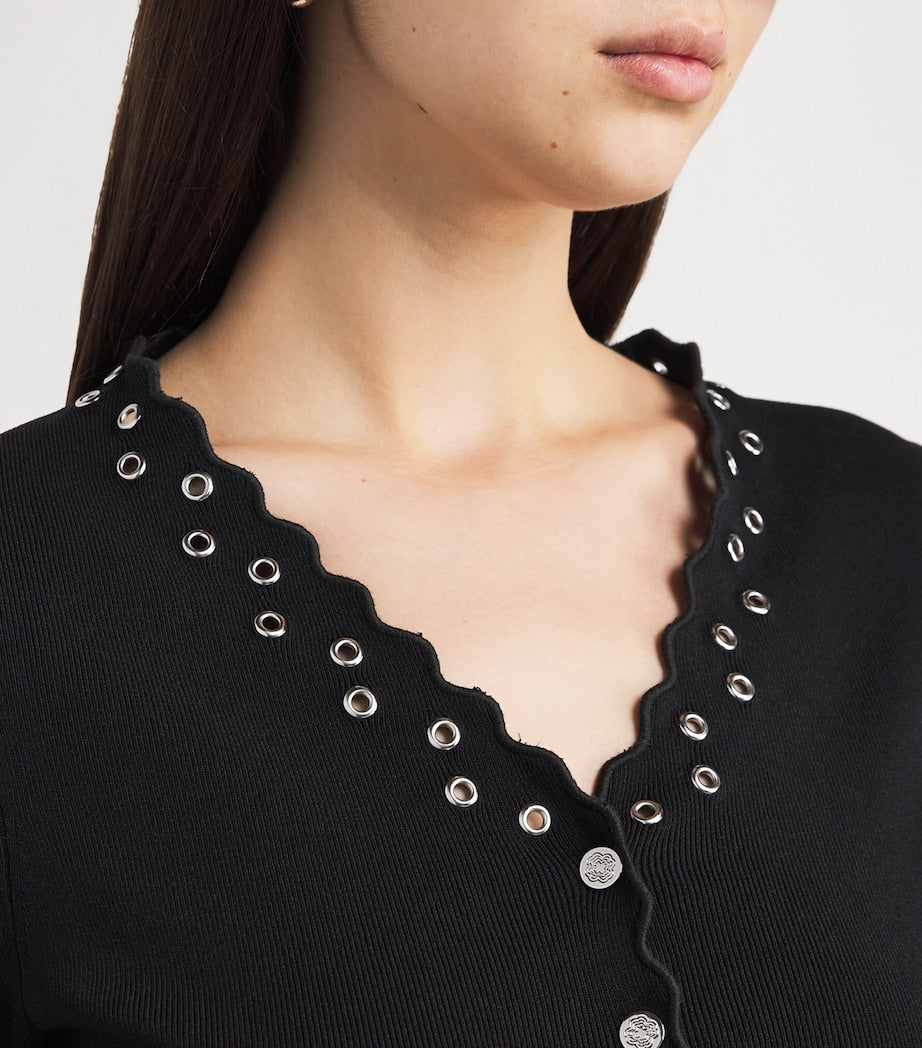 Maje Black Scalloped Eyelet Cardigan