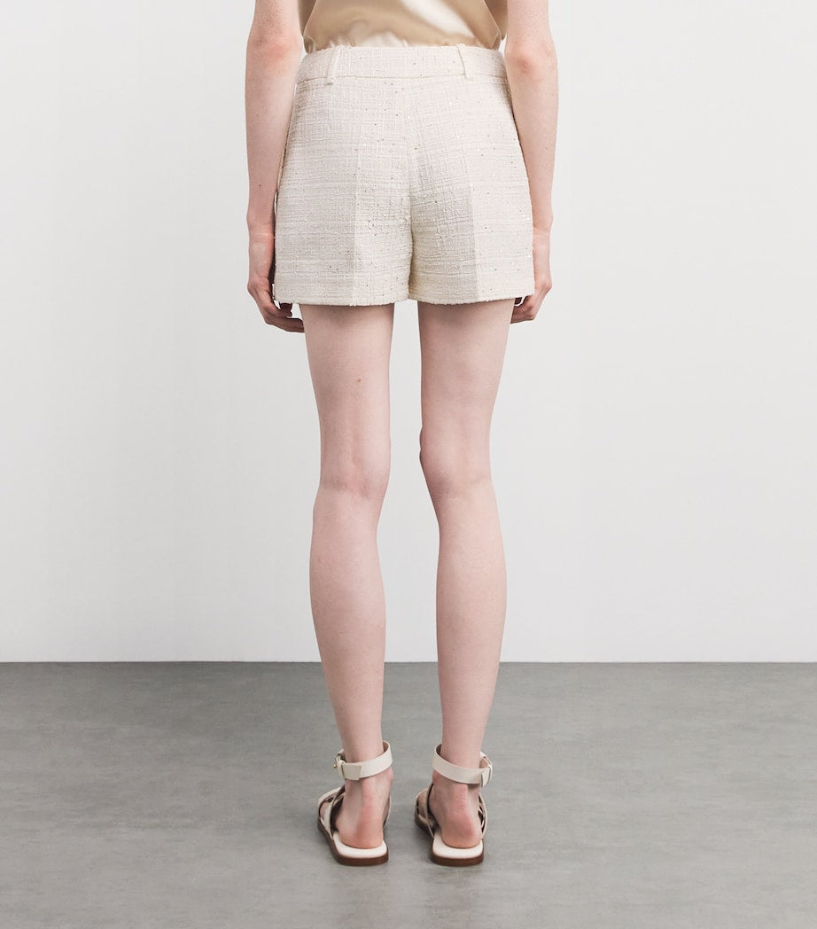 Eleventy White Tweed Sequinned Shorts