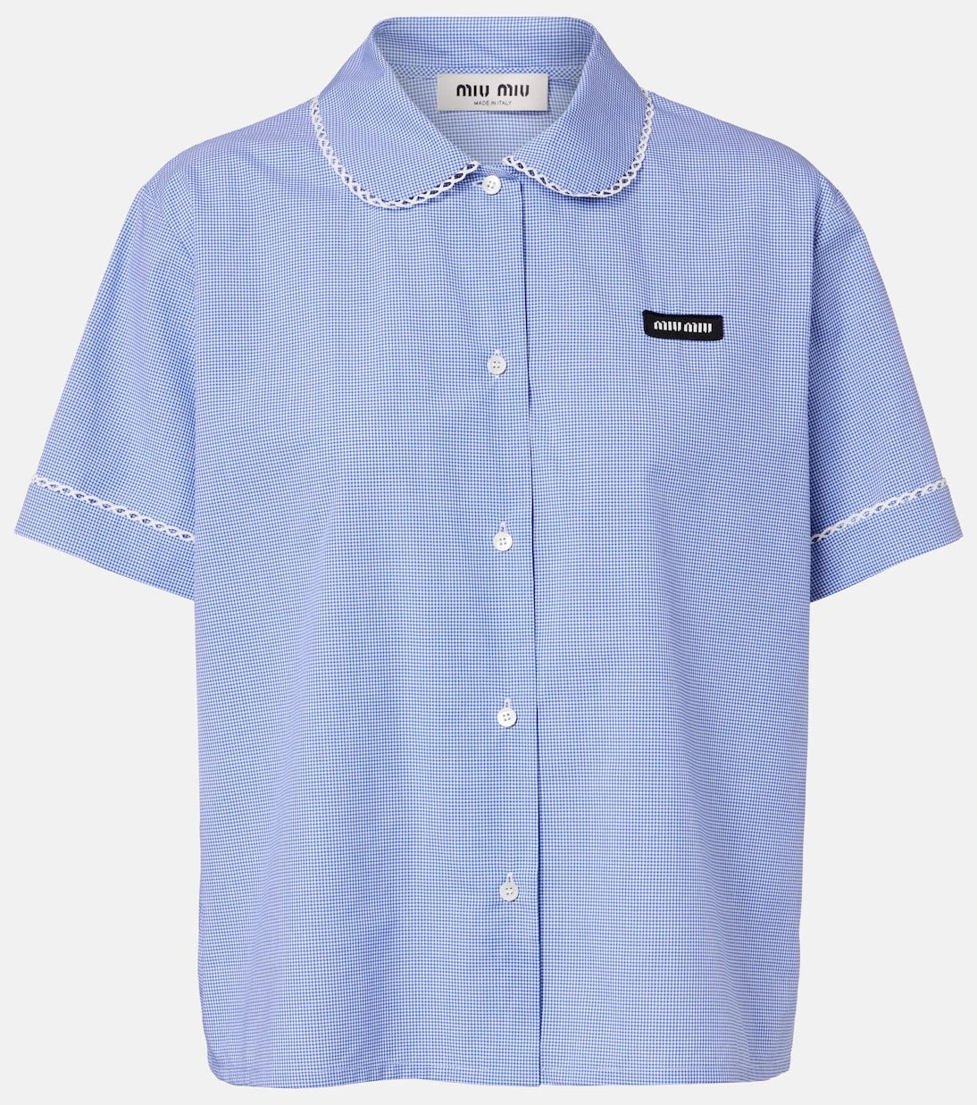 Miu Miu - Gingham lace-trimmed cotton poplin shirt