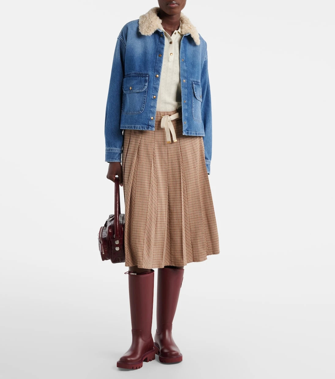 Moncler - Teddy-trimmed denim shirt