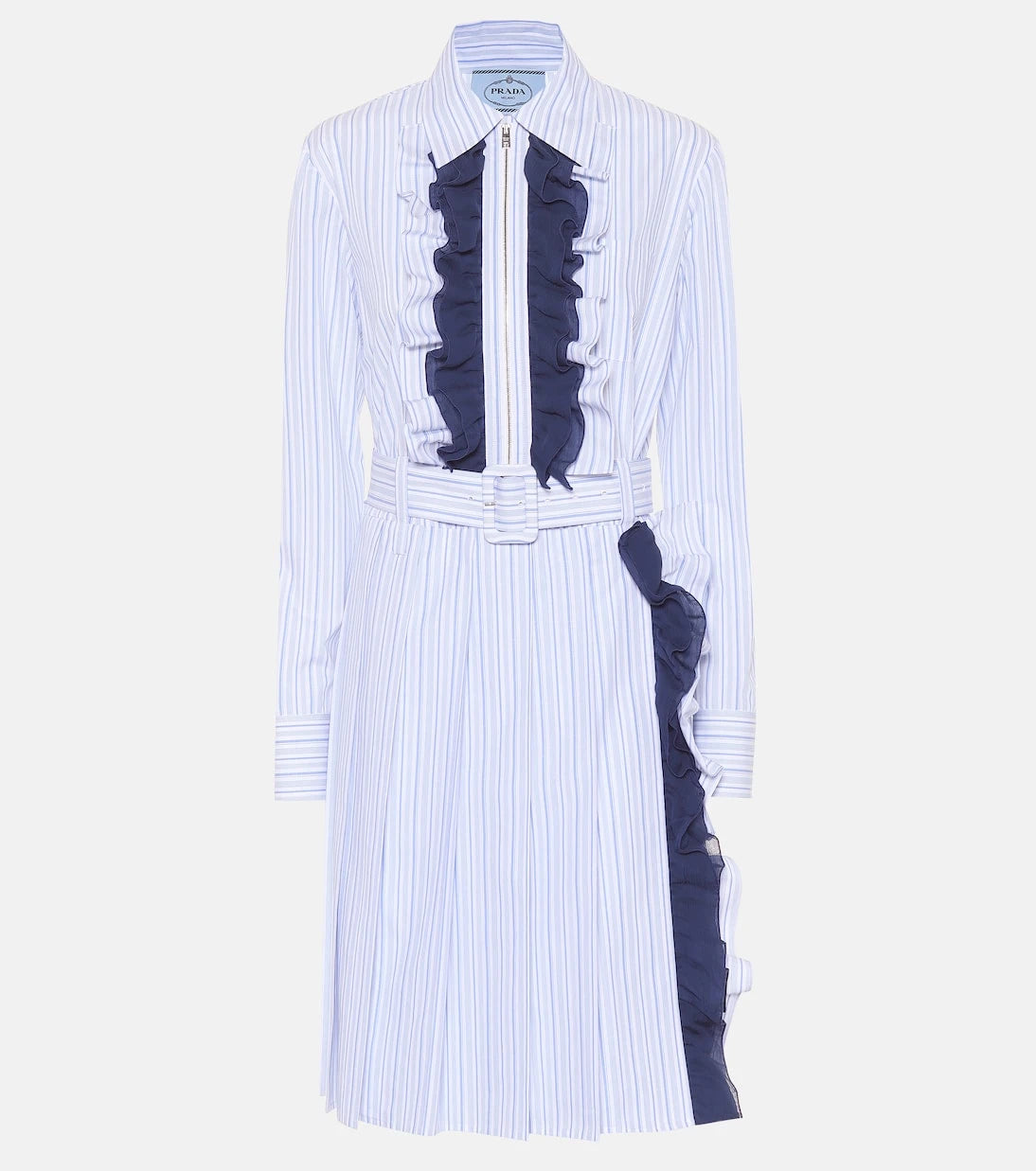 Prada - Ruffle-trimmed striped cotton dress