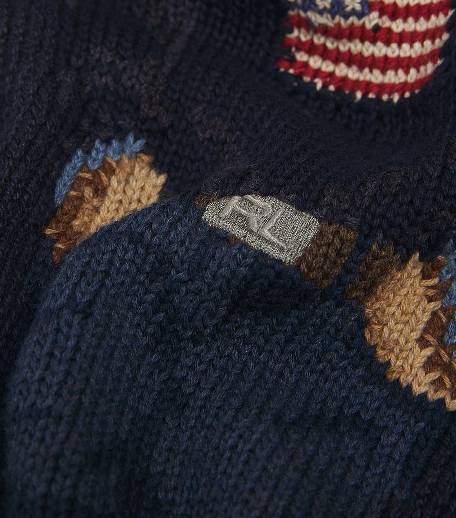 Polo Ralph Lauren Navy Cotton-Linen Polo Bear Sweater