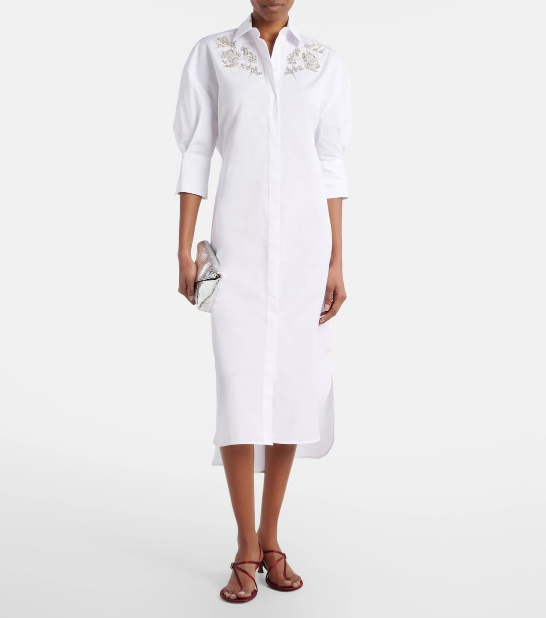 Erdem - Embroidered cotton poplin shirt dress