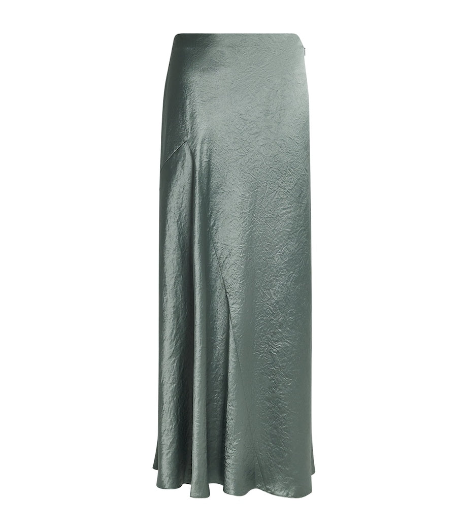 Vince Green Satin Crinkled Bias-Cut Maxi Skirt
