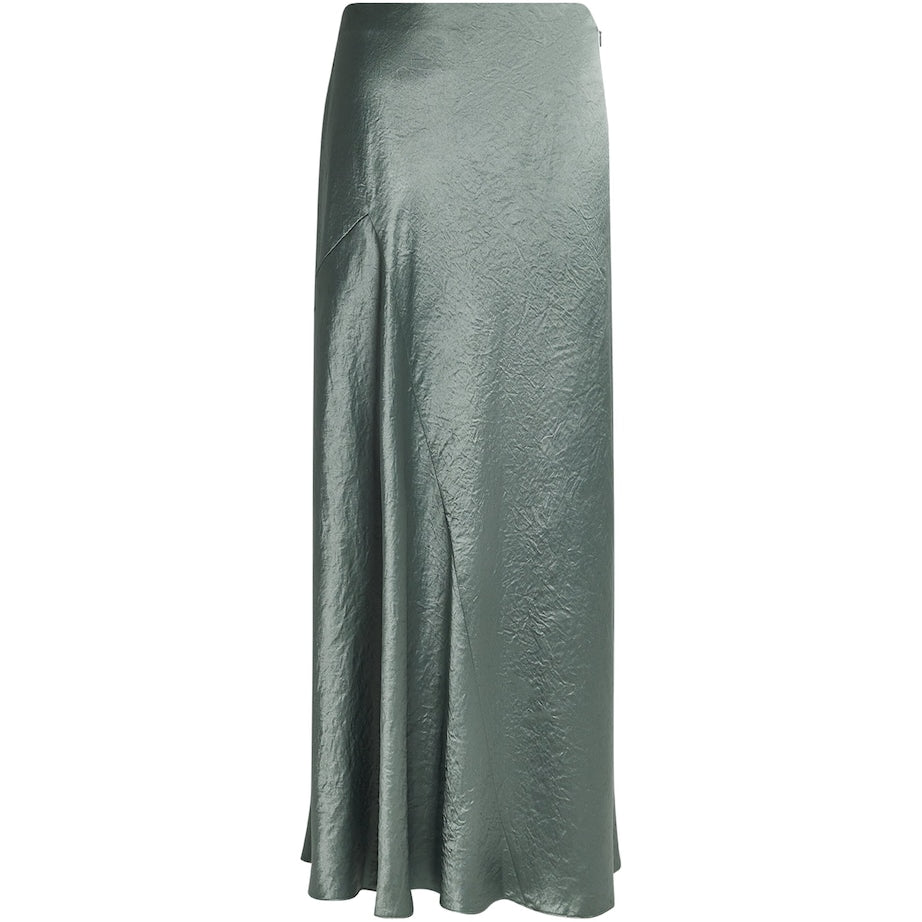 Vince Green Satin Crinkled Bias-Cut Maxi Skirt