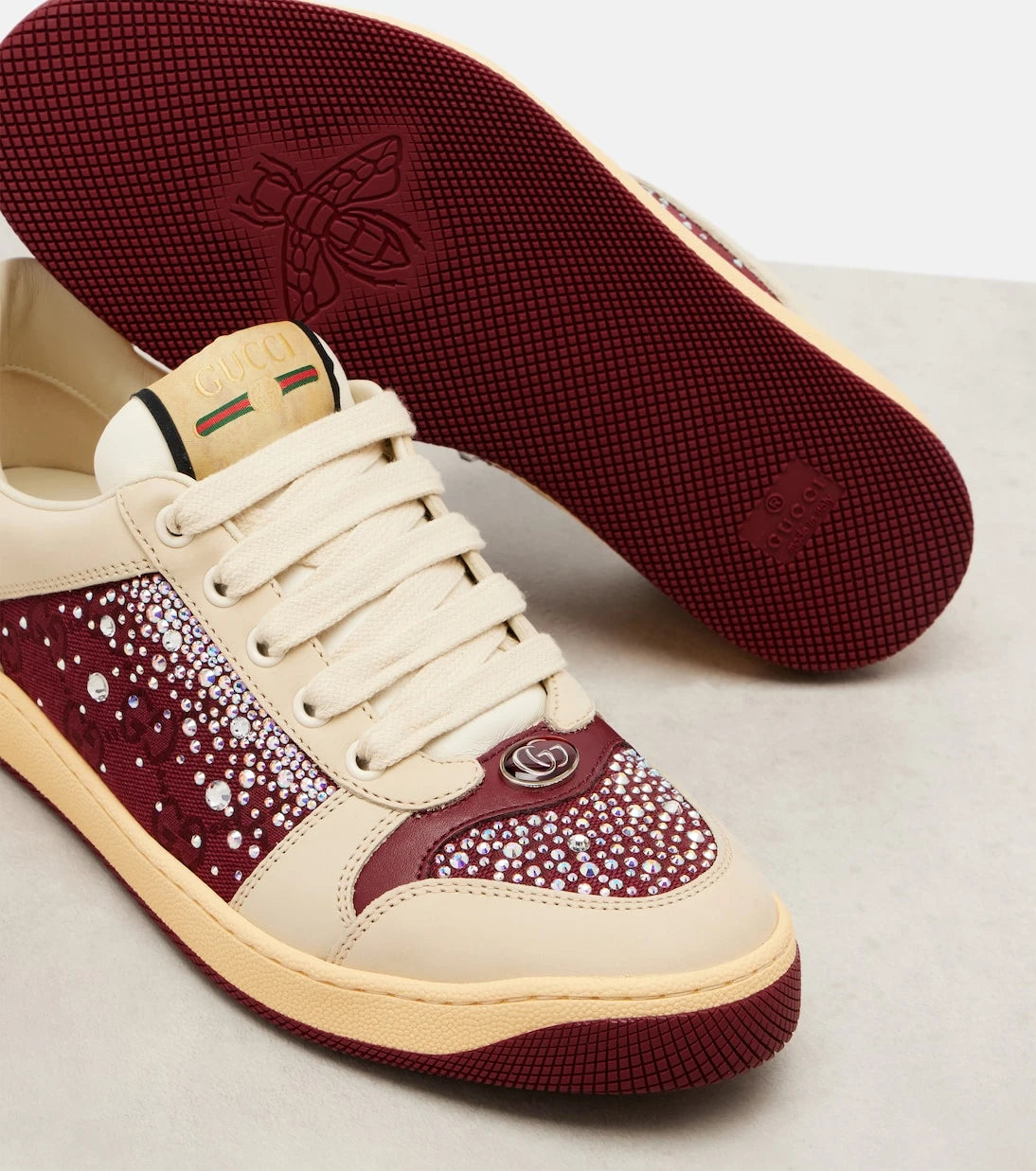 Gucci - Screener embellished canvas and leather sneakers