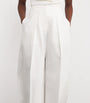 White Twill Pleated Ovalo Trousers