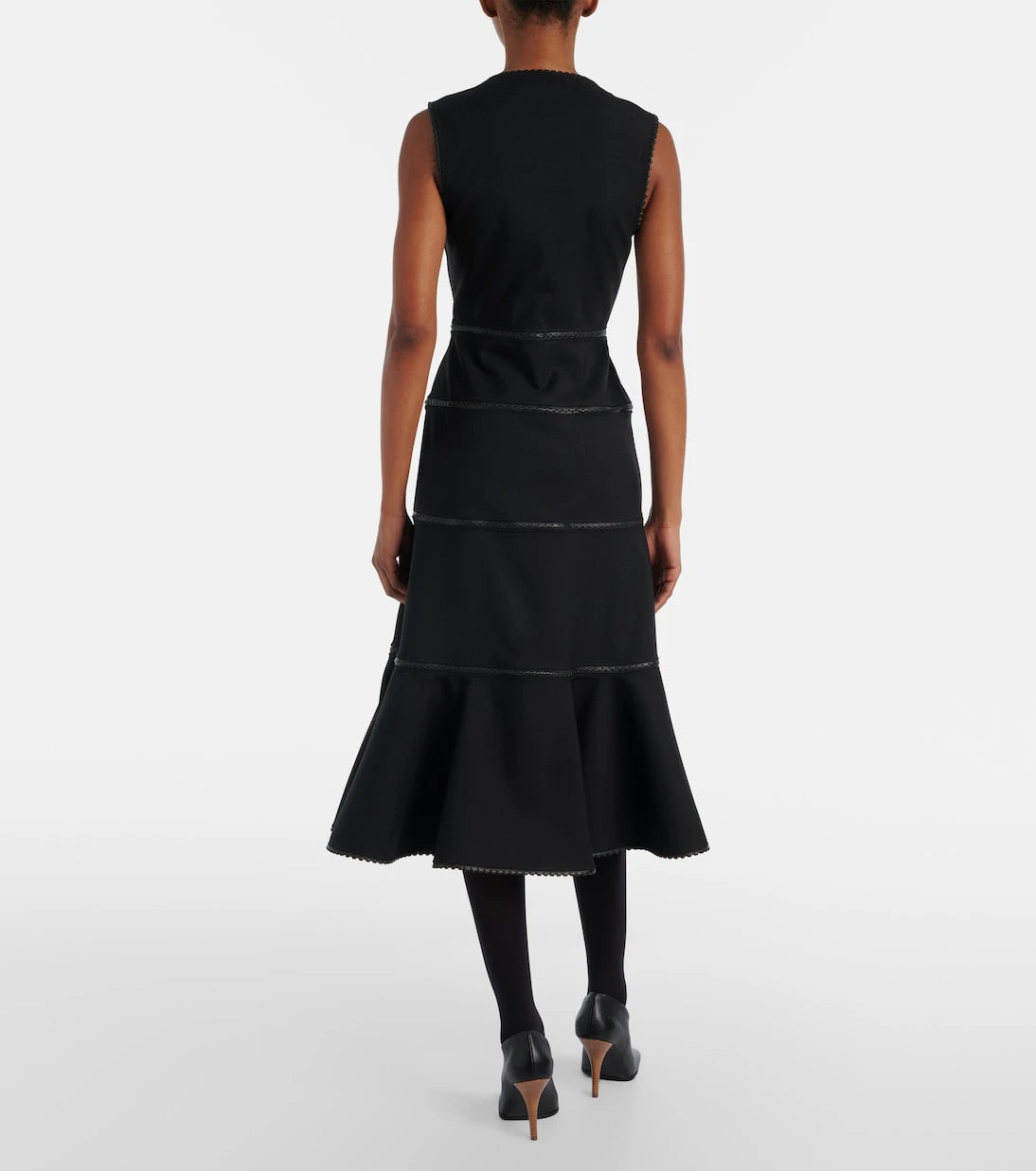 Alaïa - Leather-trimmed wool midi dress