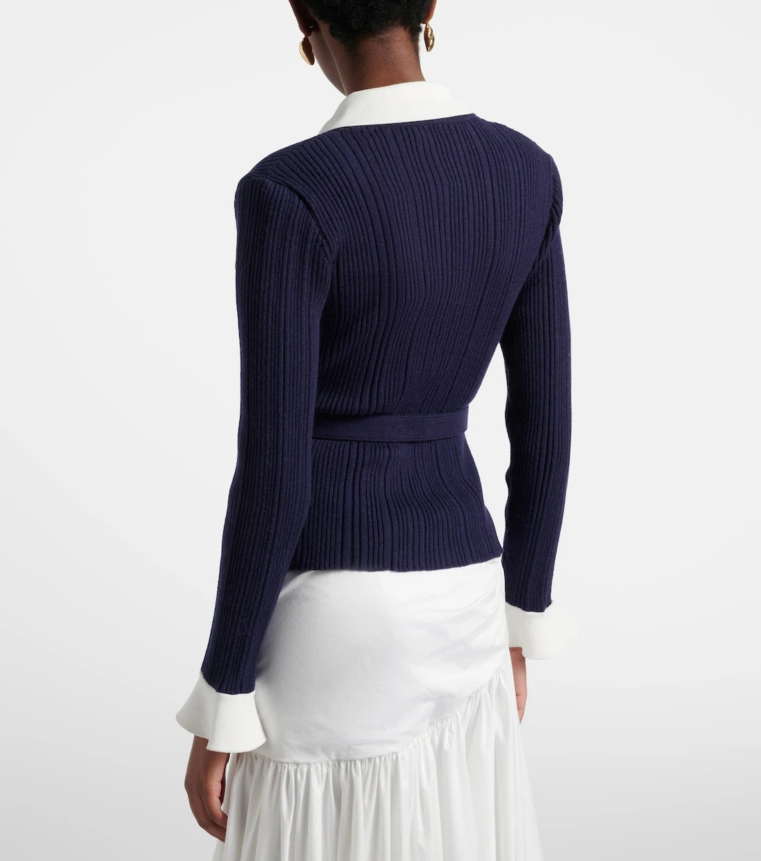 Self-Portrait - Belted ribbed-knit cardigan