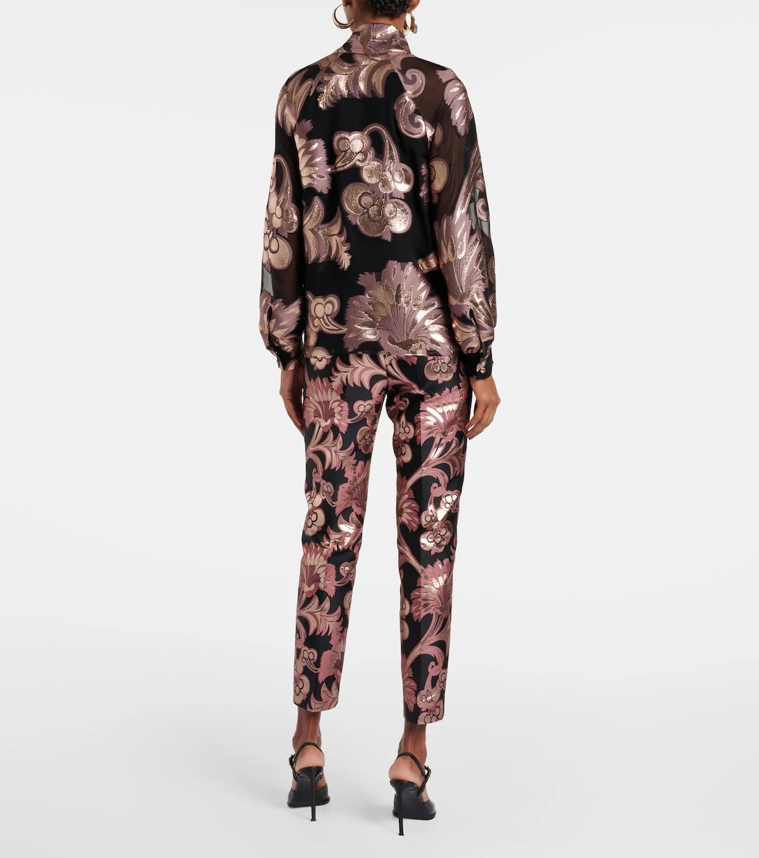 Etro - Semi-sheer tie-neck lamé blouse
