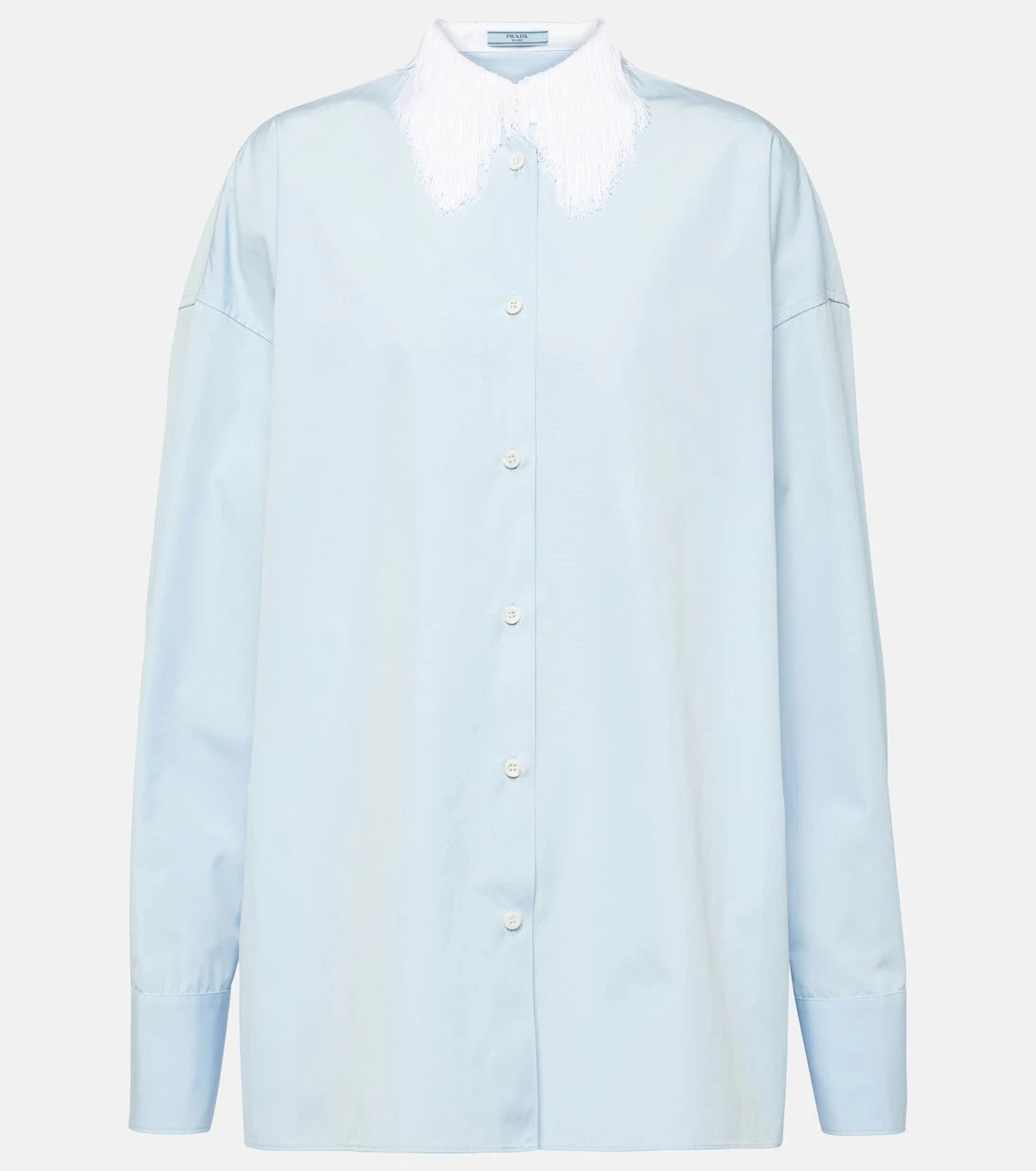 Prada - Fringe-trimmed cotton poplin shirt