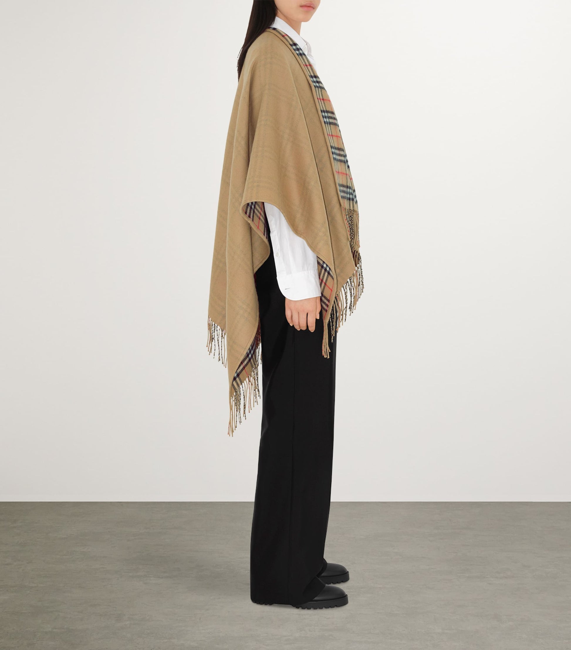 Burberry Beige Wool Reversible Check Cape