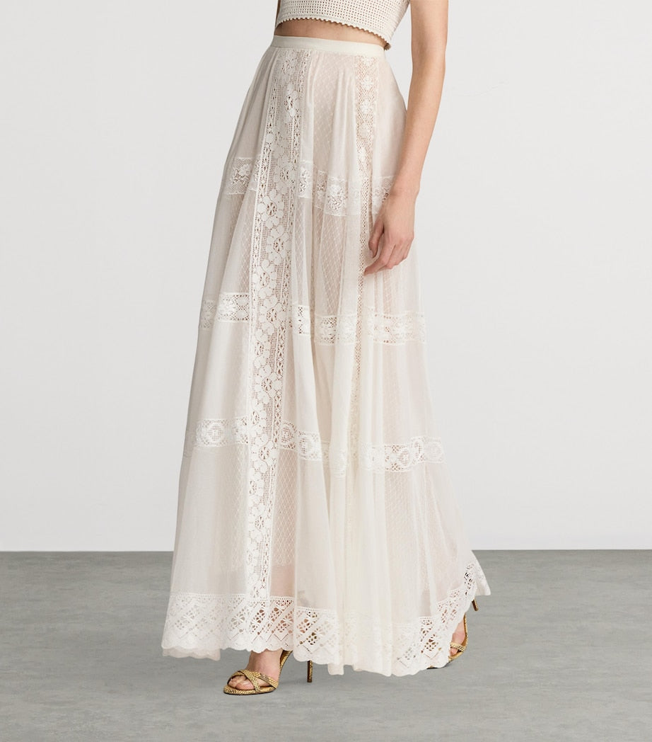 Ralph Lauren Collection White Cotton-Silk Malti Skirt