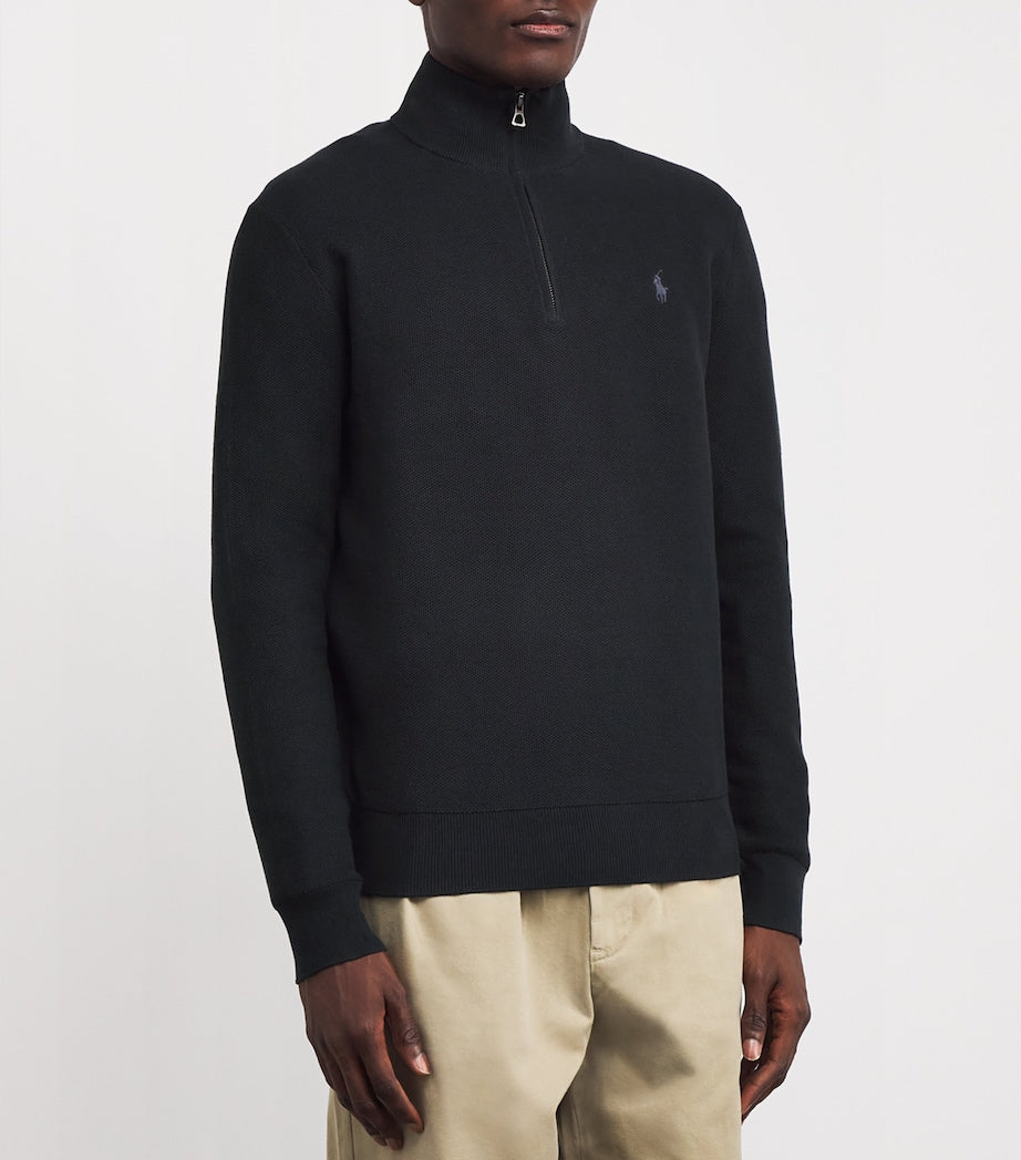 Black Cotton Half-Zip Sweater