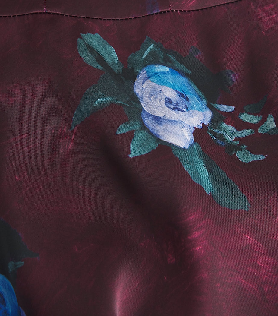 Satin Floral Cocktail Midi Dress