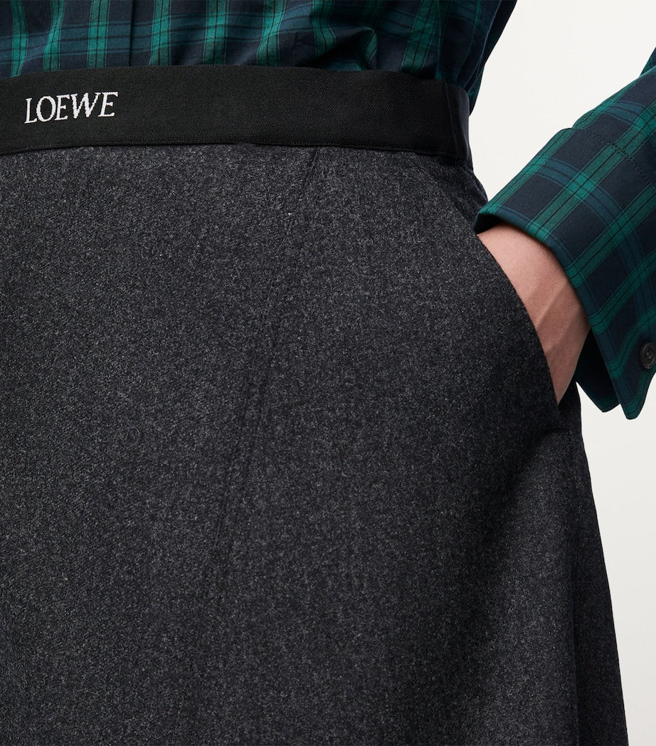 Black Wool-Blend Asymmetric Midi Skirt