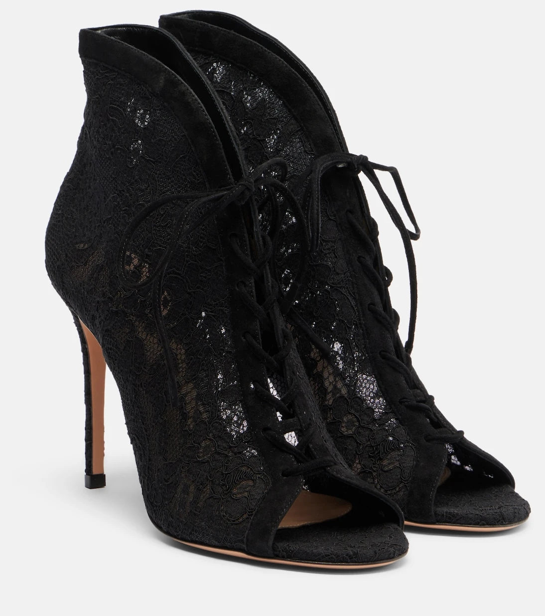 Gianvito Rossi - Suede-trimmed lace pumps