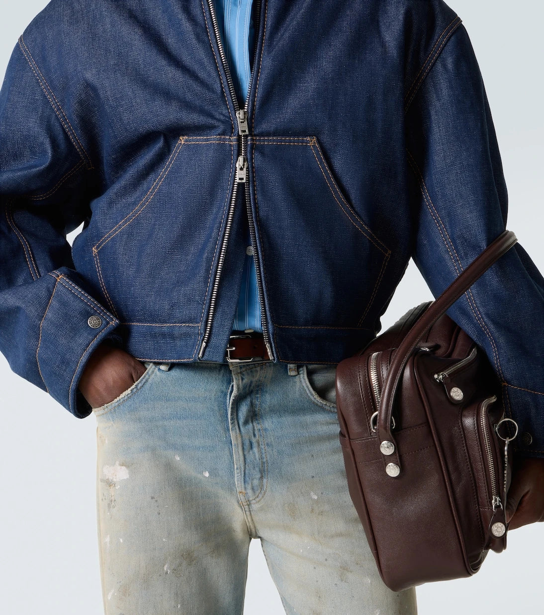 Acne Studios - جاكيت دينم بحواف جلدية