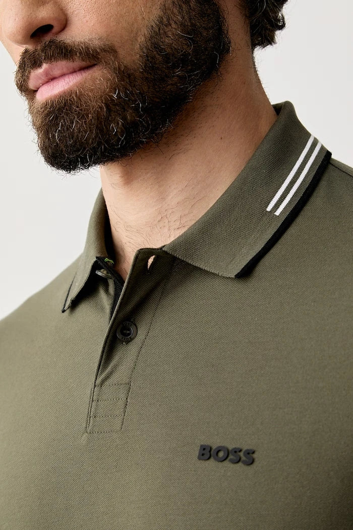 BOSS Green yakalı pamuklu erkek tişört Paul