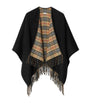 Black Wool Reversible Check Cape