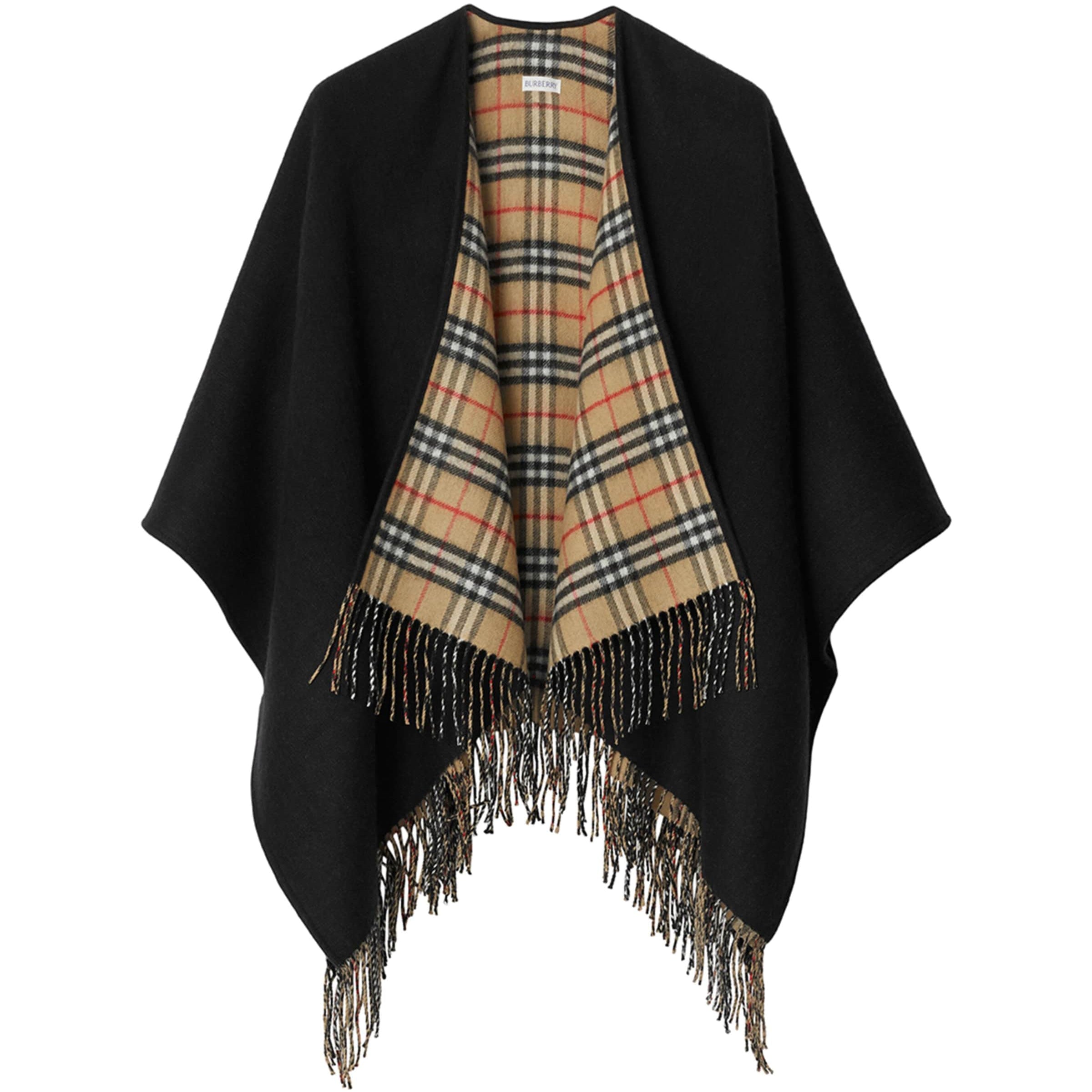 Black Wool Reversible Check Cape