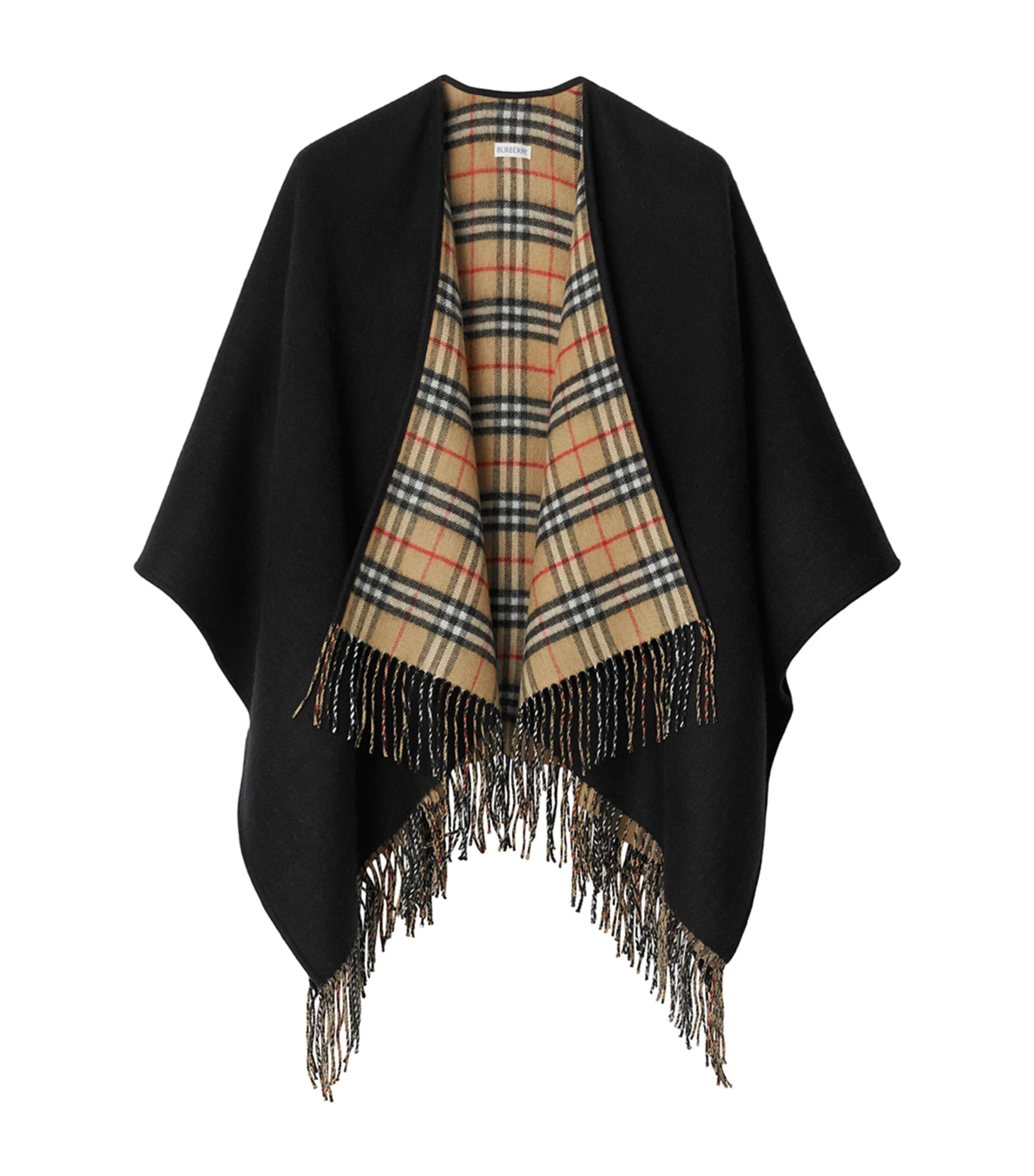 Black Wool Reversible Check Cape