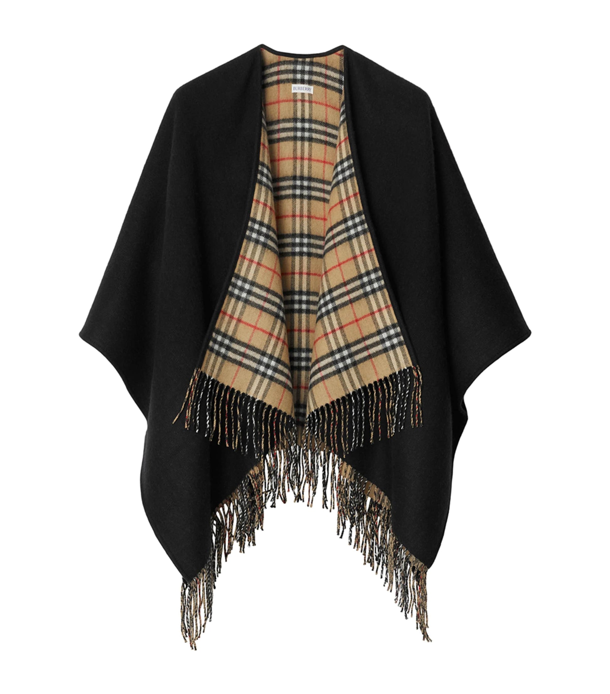 Black Wool Reversible Check Cape