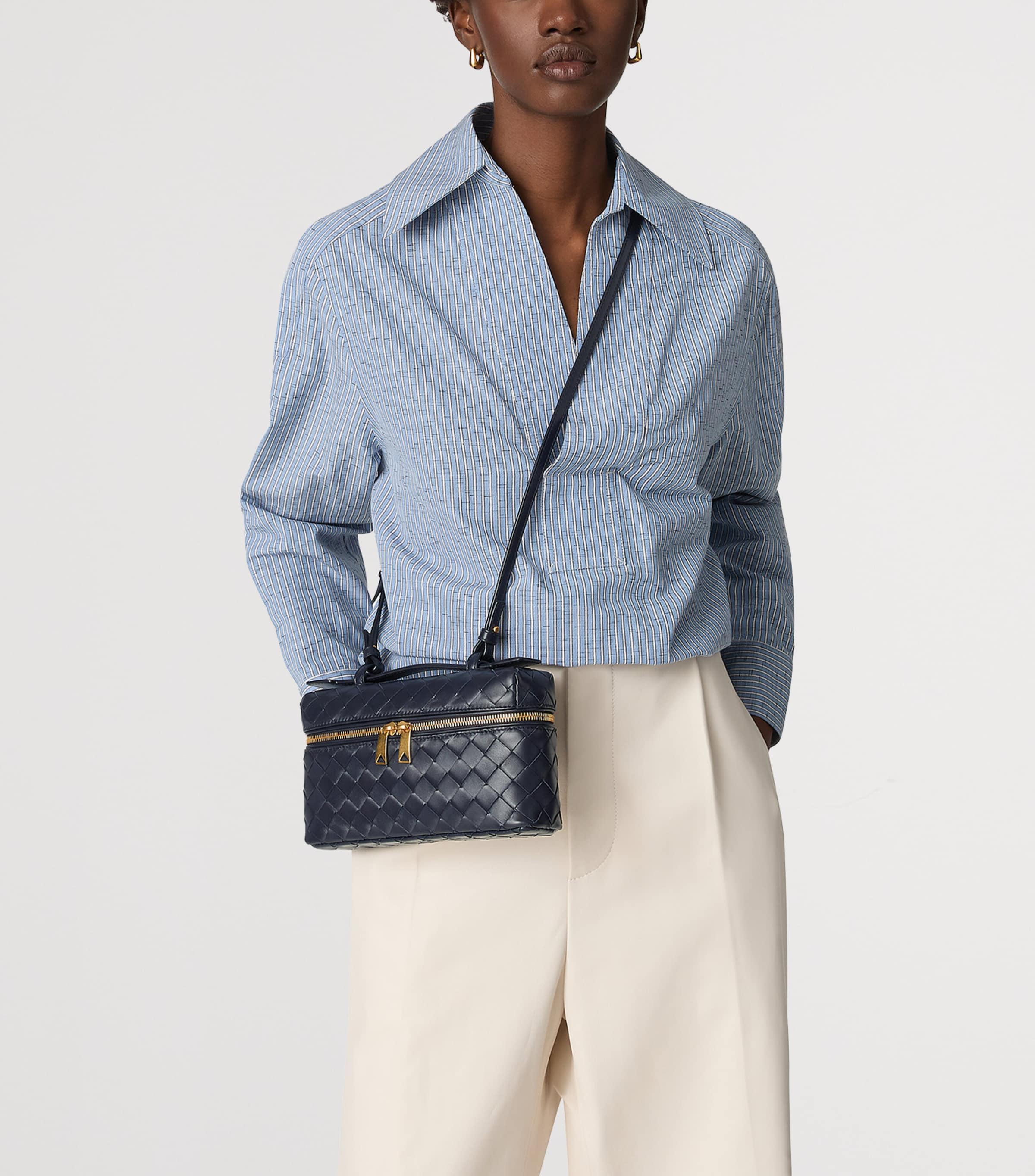 Bottega Veneta Blue Calfskin Bang Bang Vanity Case Bag